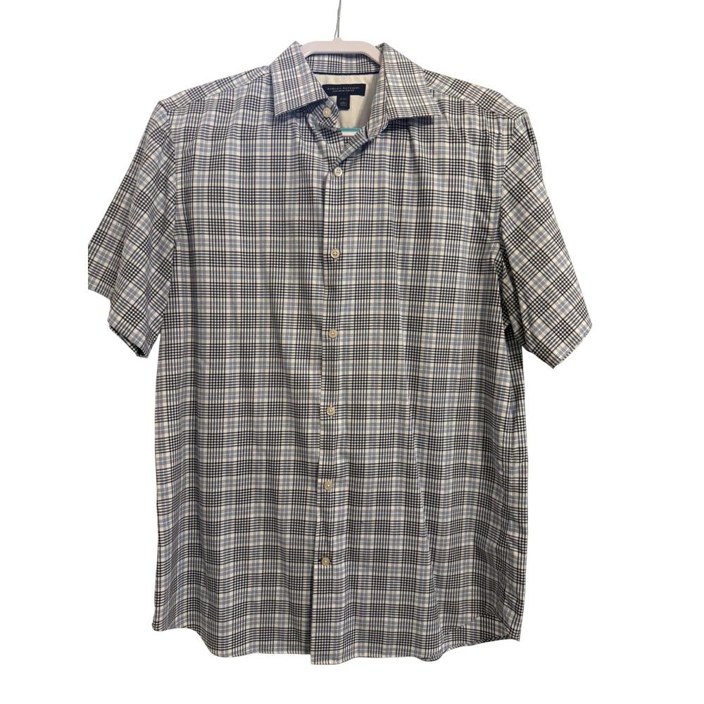 Banana Republic Non Iron Slim Fit Plaid Short Sleeve Button Up Shirt Men 16 16.5